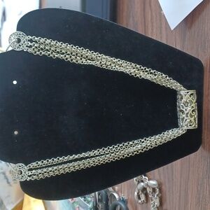 Etienne Aigner Silvertone Filigree sliding Pendant multi-strand Necklace 7-9" dr